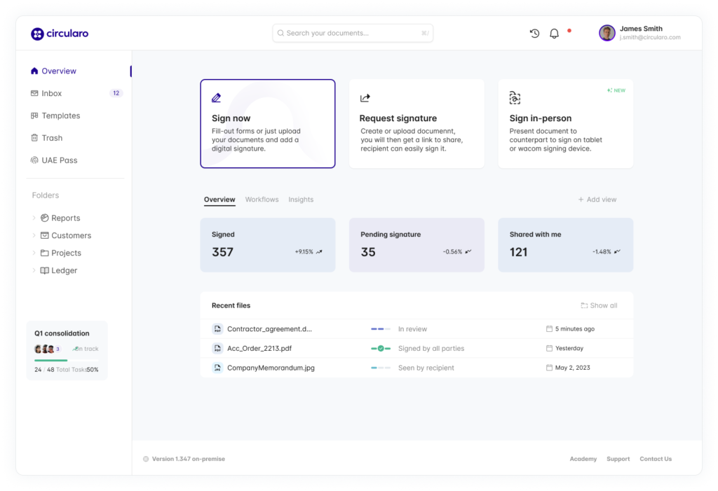 eSigning Dashboard Screenshot